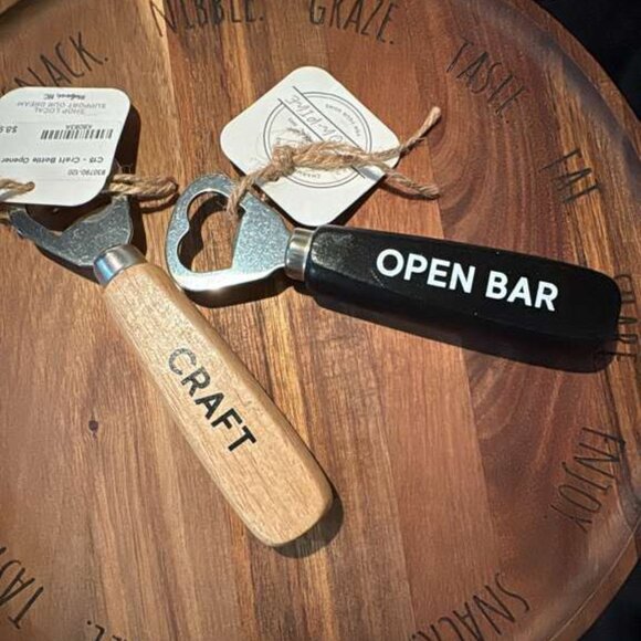 Open Bar & Craft Bottle Openers Set of 2 Wood & Black Handles Barware - Picture 2 of 3